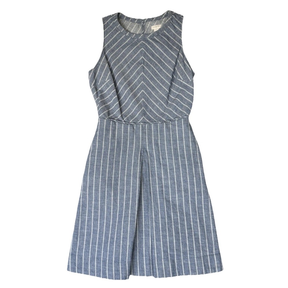 J Crew Dress Womens Size 0 Blue White Striped Denim Lower Back‎ Cut Out Pockets
